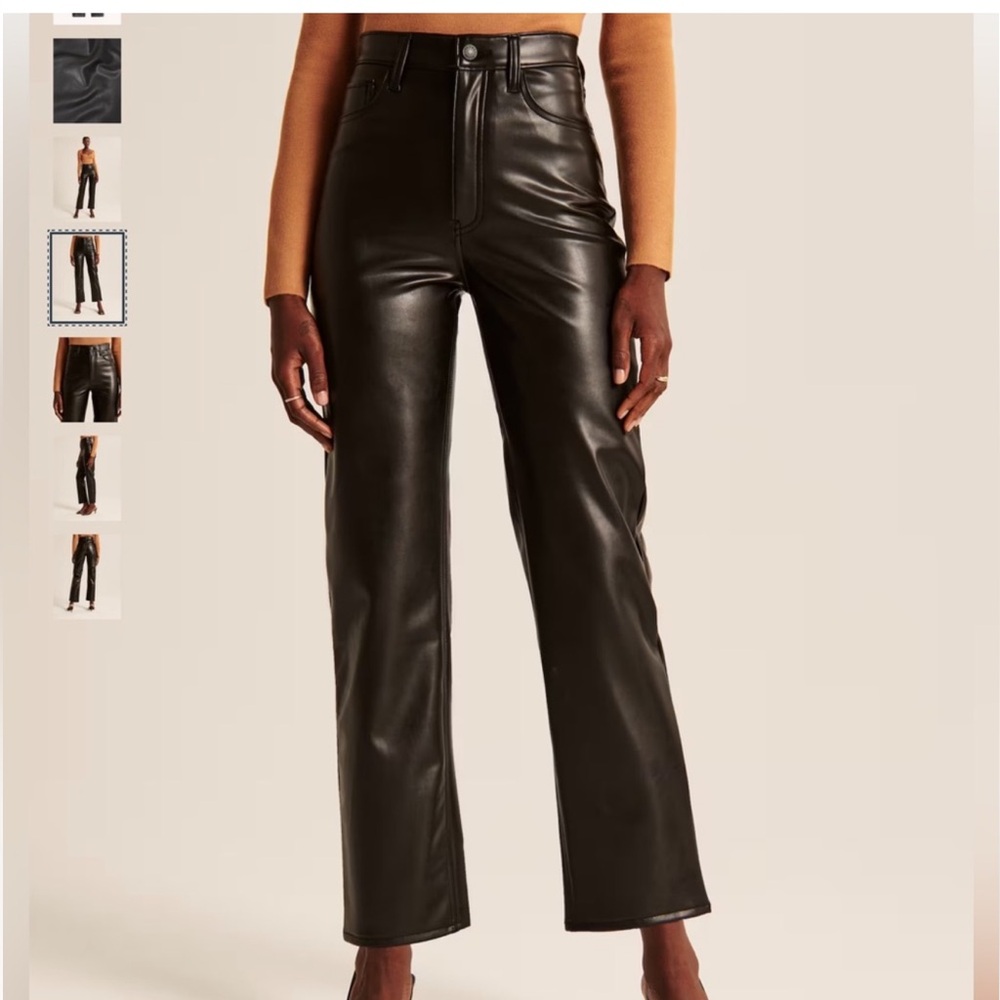 Abercrombie & Fitch Ankle Straight Ultra High Rise Black Faux‎ Leather Pants